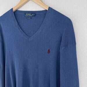 POLO RALPH LAUREN Sweater Mens XL Pima Cotton V-Neck Golf Jumper Pullover Blue